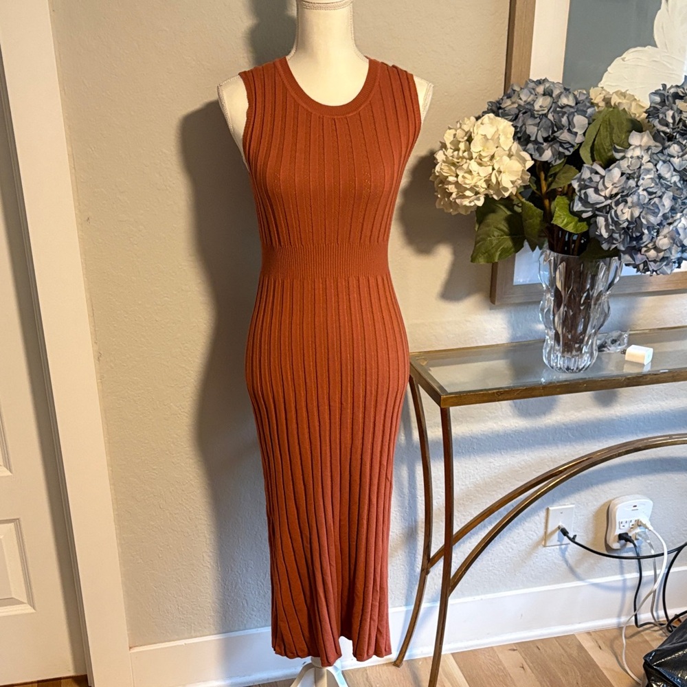 Midi brown minimalist knit sleeveless sweater dress sz S